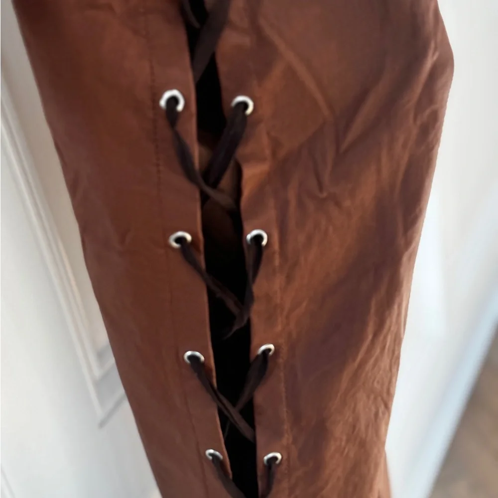 Y2K Brown Faux Leather SideLace Up Pants Women’s Slim Shein Moto Festival 28 - Picture 6 of 6